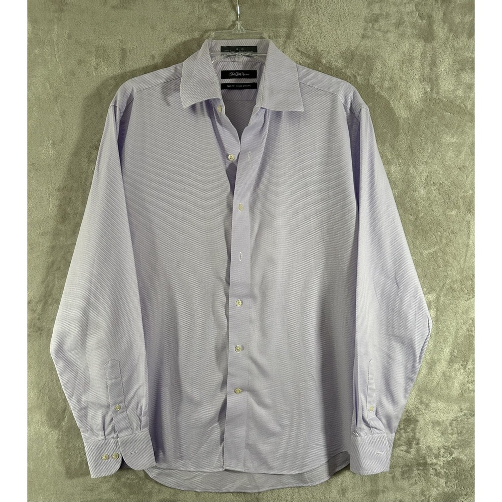 Saks Fifth Avenue Shirt Mens 16 34 Purple Slim Fit Button Up Long Sleeve Cotton